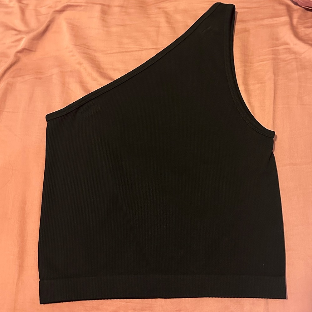 a new day Black One-Shoulder Tank Top